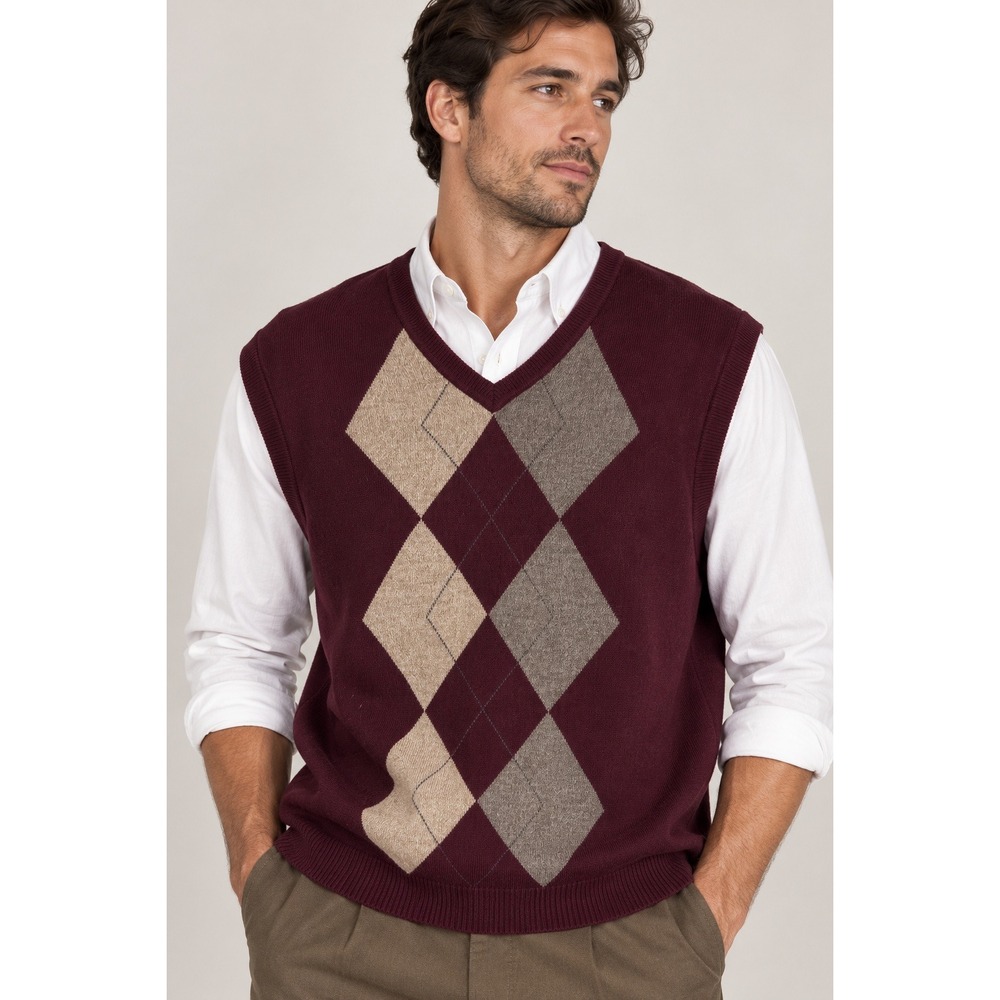 Dockers Men XXL Burgundy Argyle Sweater Vest Preppy Academia Grandpa Style
